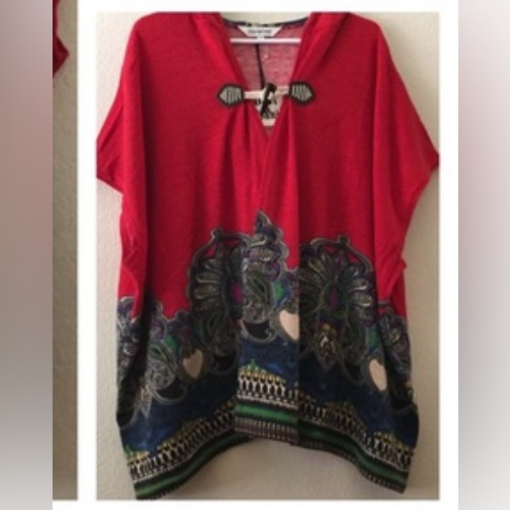 Davi & Dani Poncho one size Ted boho paisley poncho jacket - Picture 2 of 6